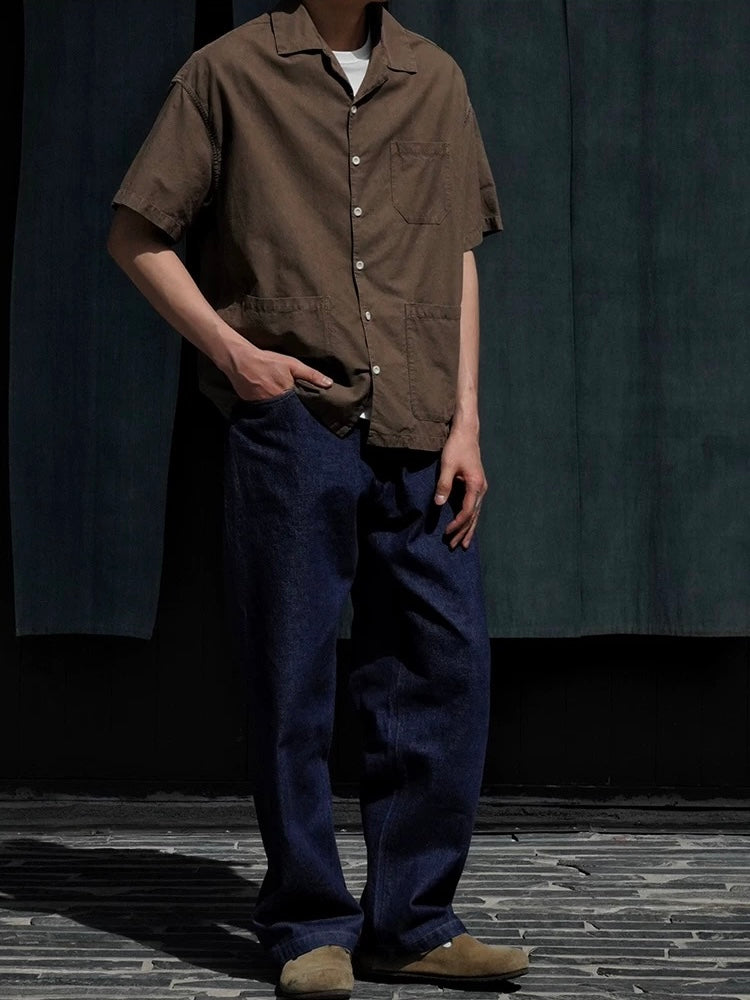 Walnut Hulls Dye Short Sleeves Aloha Shirt