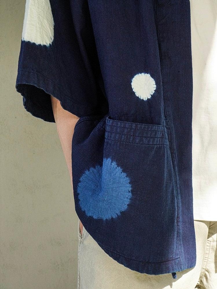 Indigo Tie Dye Dots Haori Jacket