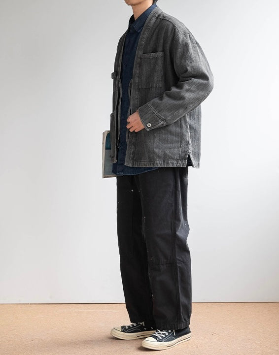 Black Denim Strap Haori Jacket