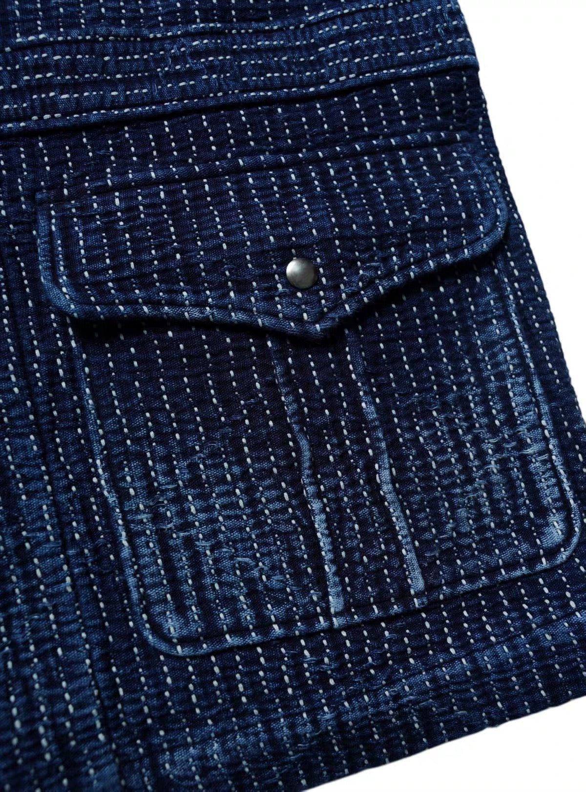 Indigo Dye Heavyweight Sashiko Hunting Jacket