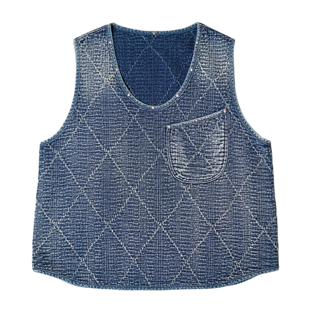 Indigo Dye Sashiko Retro Vest