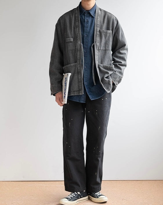 Black Denim Strap Haori Jacket