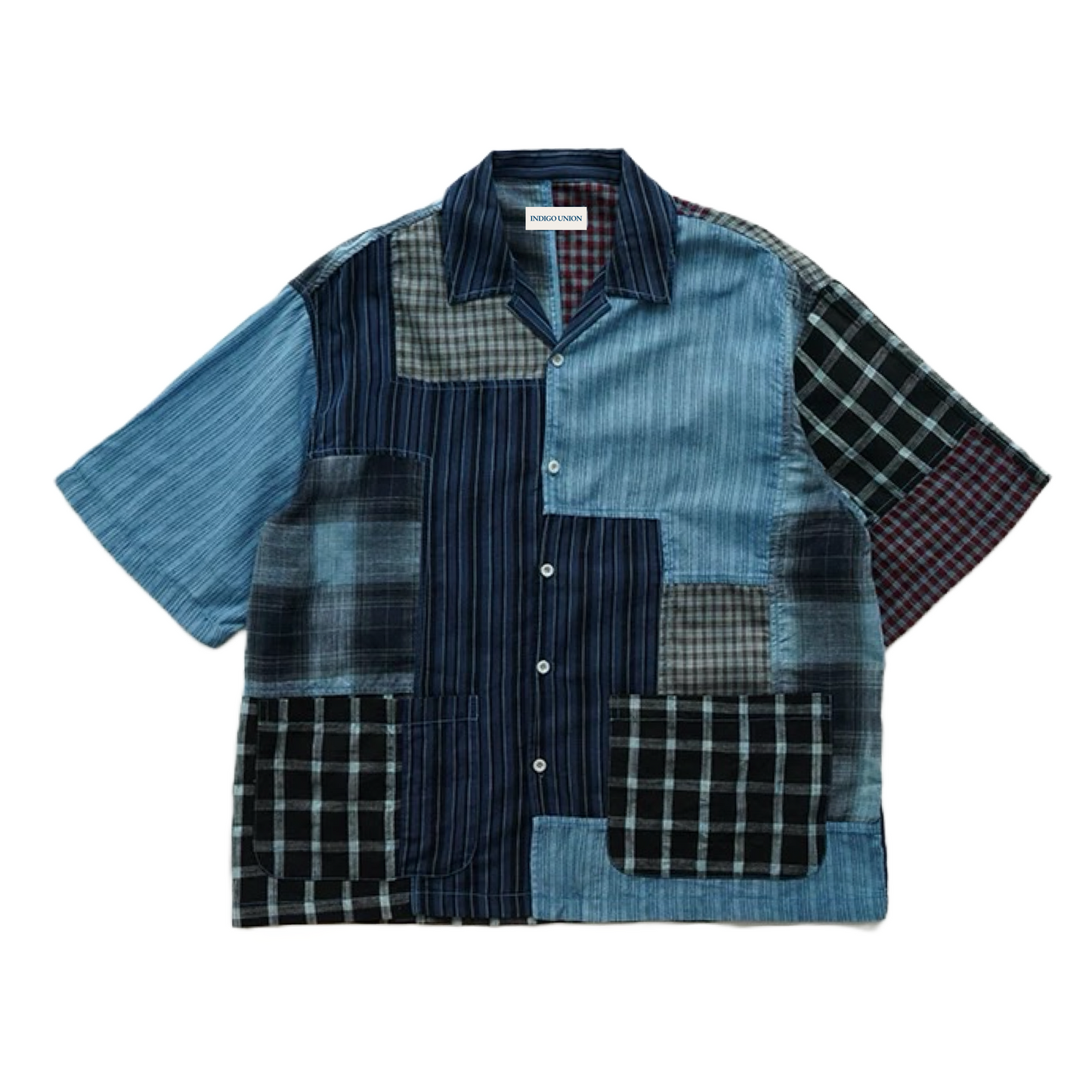 Indigo Dye Patchwork Aloha Shirt