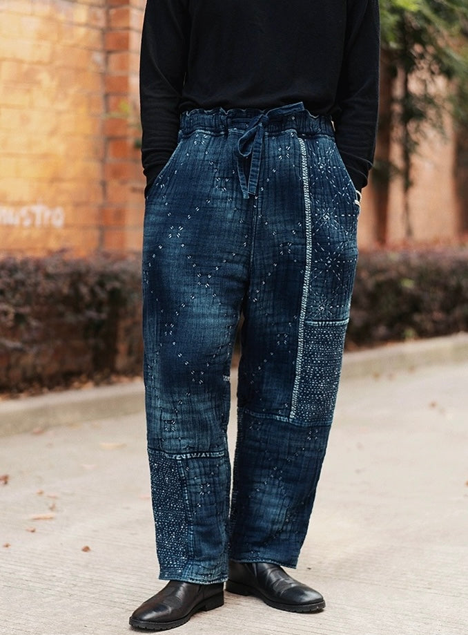 Indigo Dye Sashiko Starry Night Pants