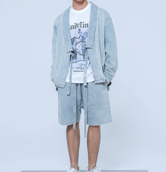 Washed Denim Kimono Jacket