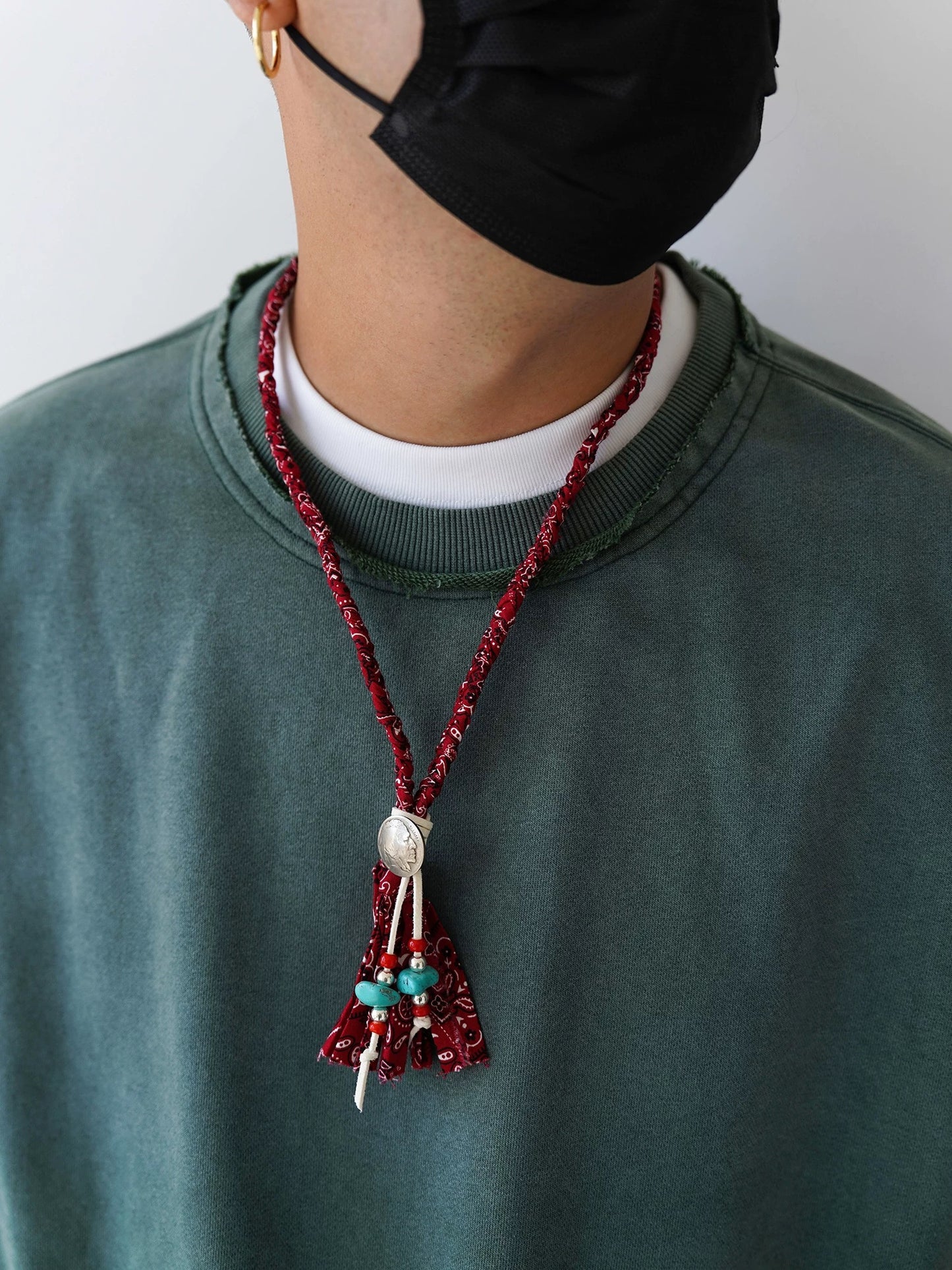 Handwoven Bandana & Turquoise Necklace