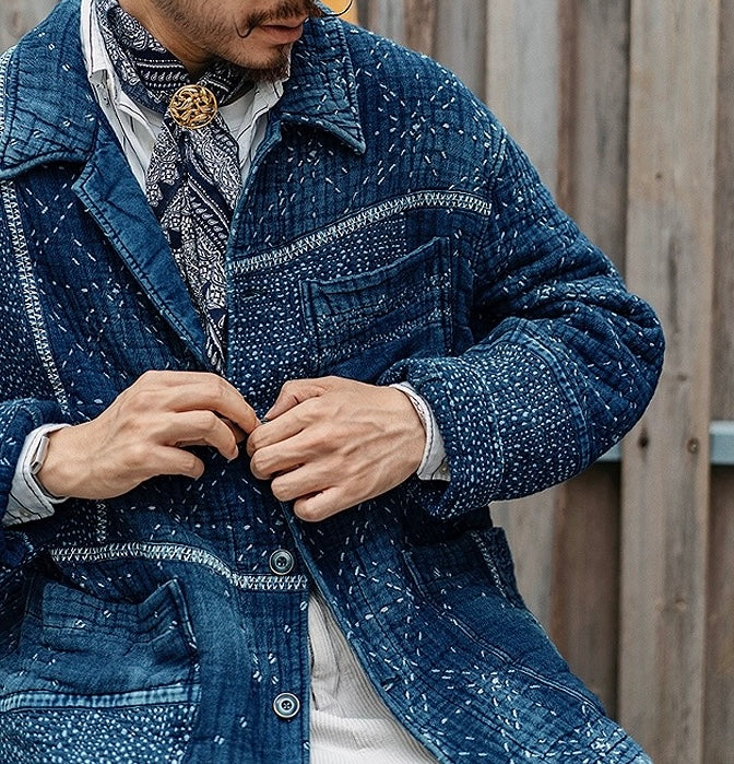 Indigo Dye Patchwork Sashiko Heavyweight Starlight Coat