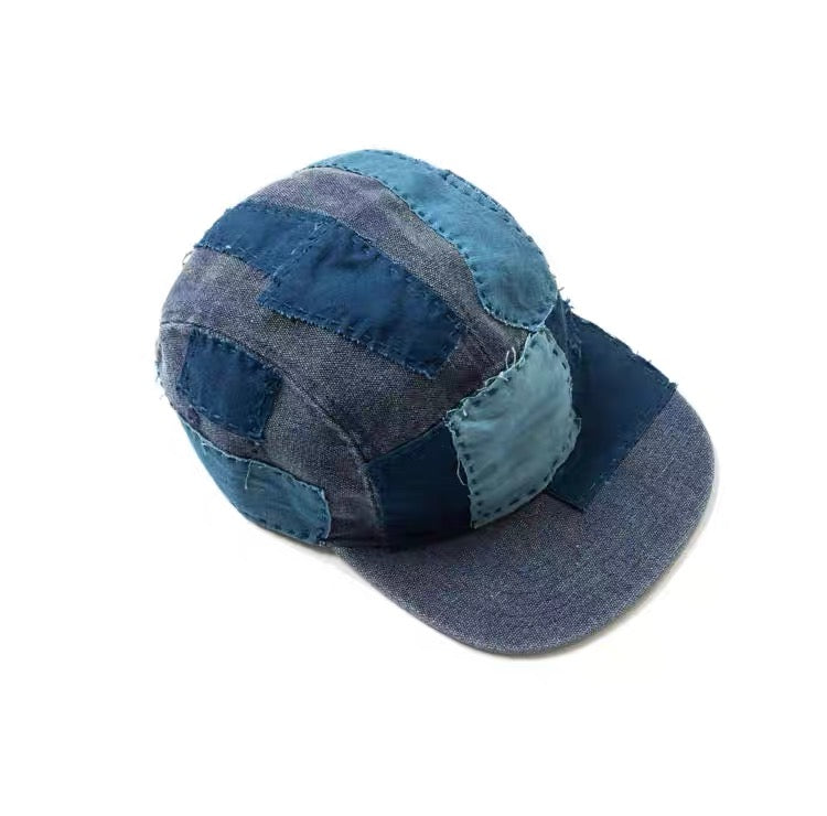 Indigo Dye Boro Patchwork 5-Panel Cap