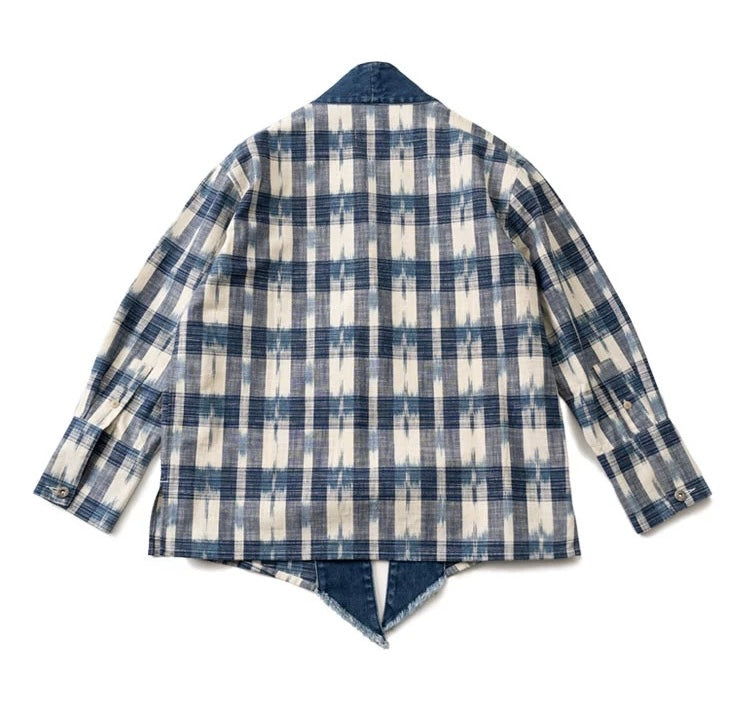 Checked Denim Patchwork Noragi Jacket