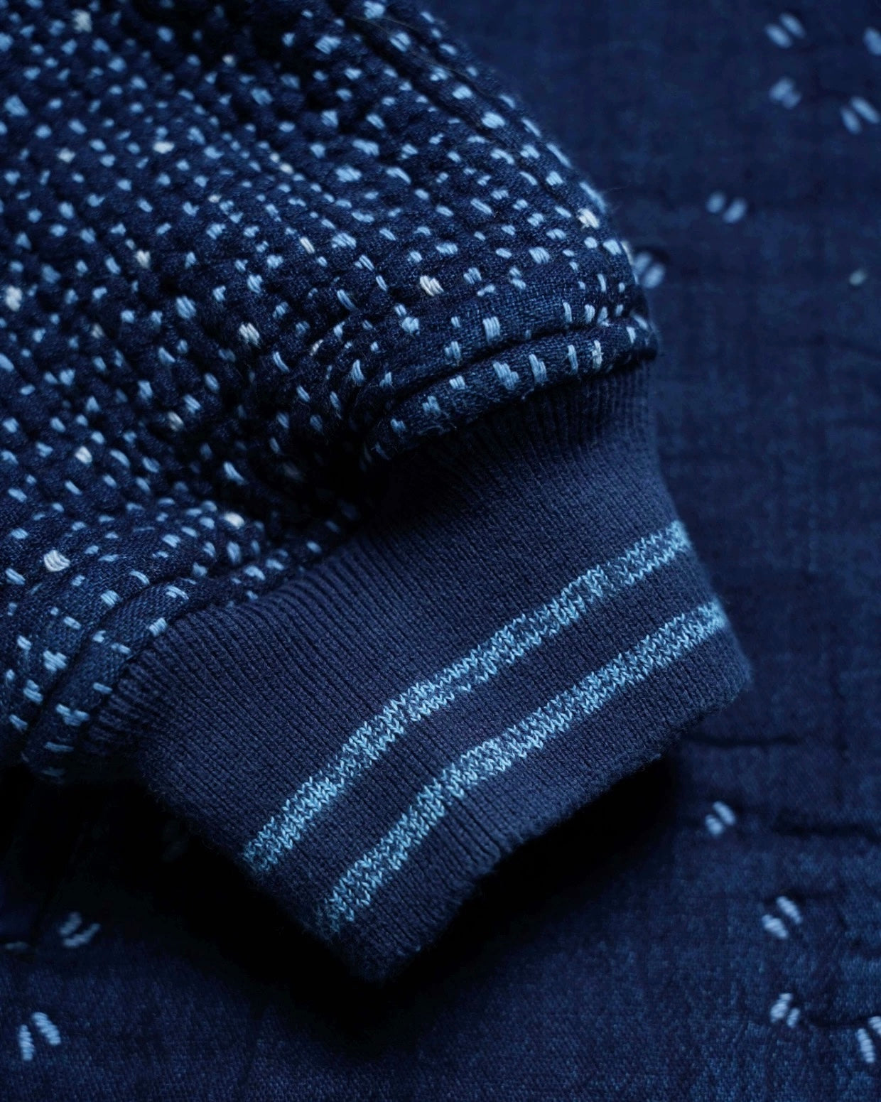 Indigo Dye Sashiko Baseball Varsity Jacket