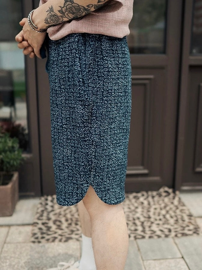 Indigo Dye Sashiko Sakura E-Waist Shorts