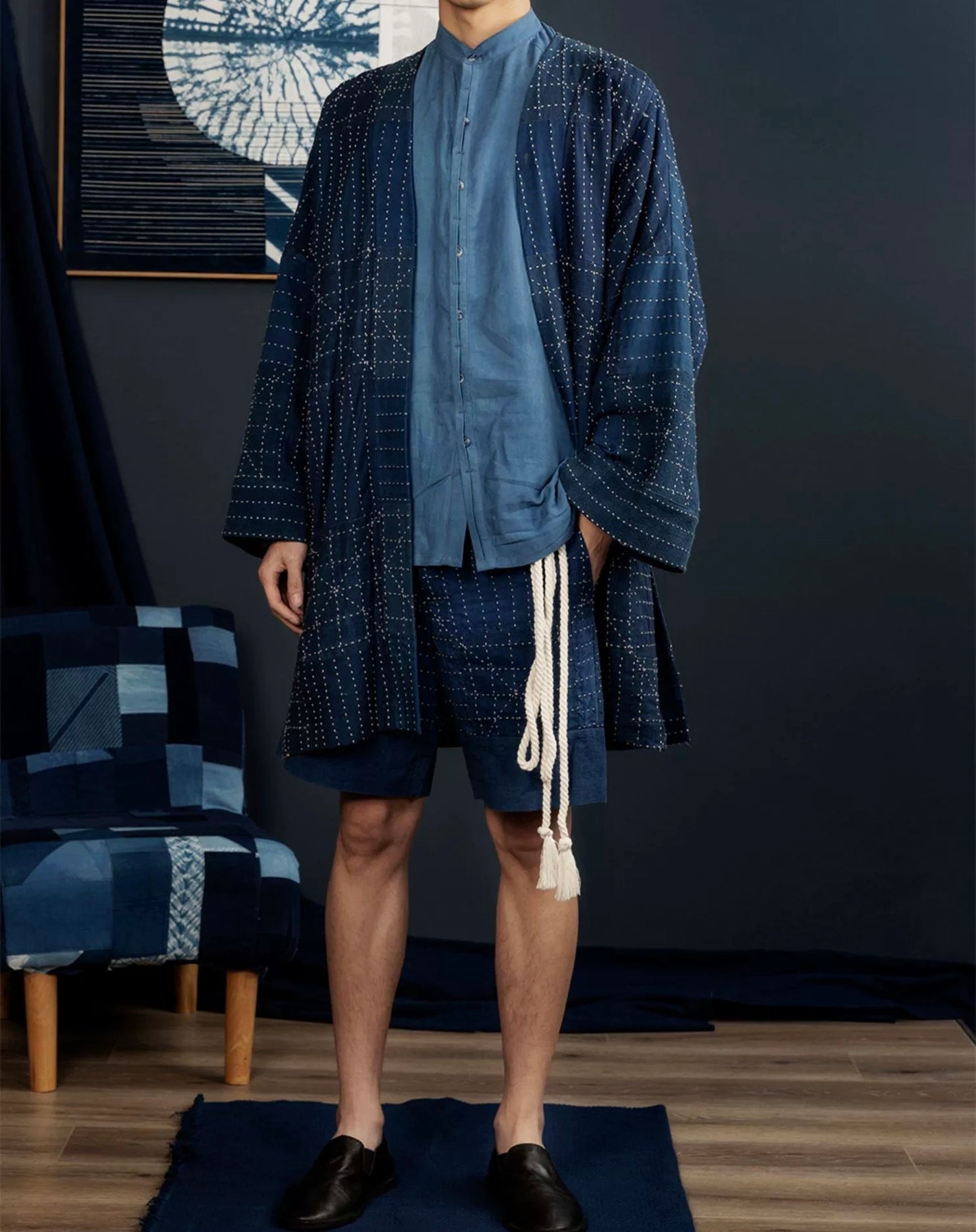 Indigo Dye Sashiko Kimono Jacket