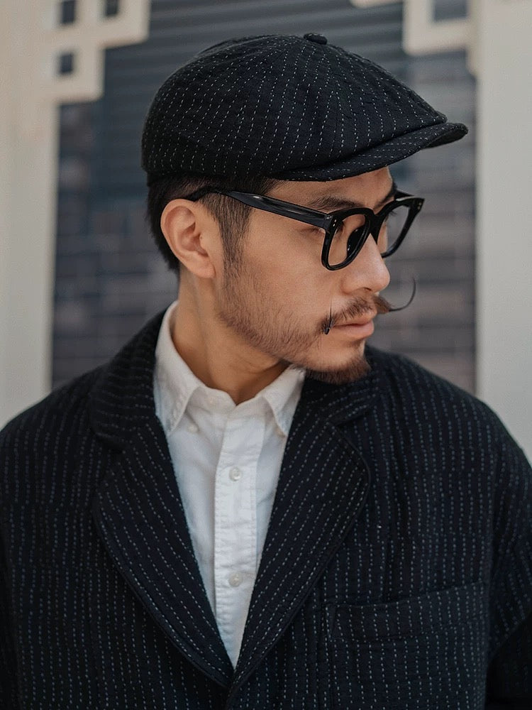 Black Sashiko Newsboy Cap