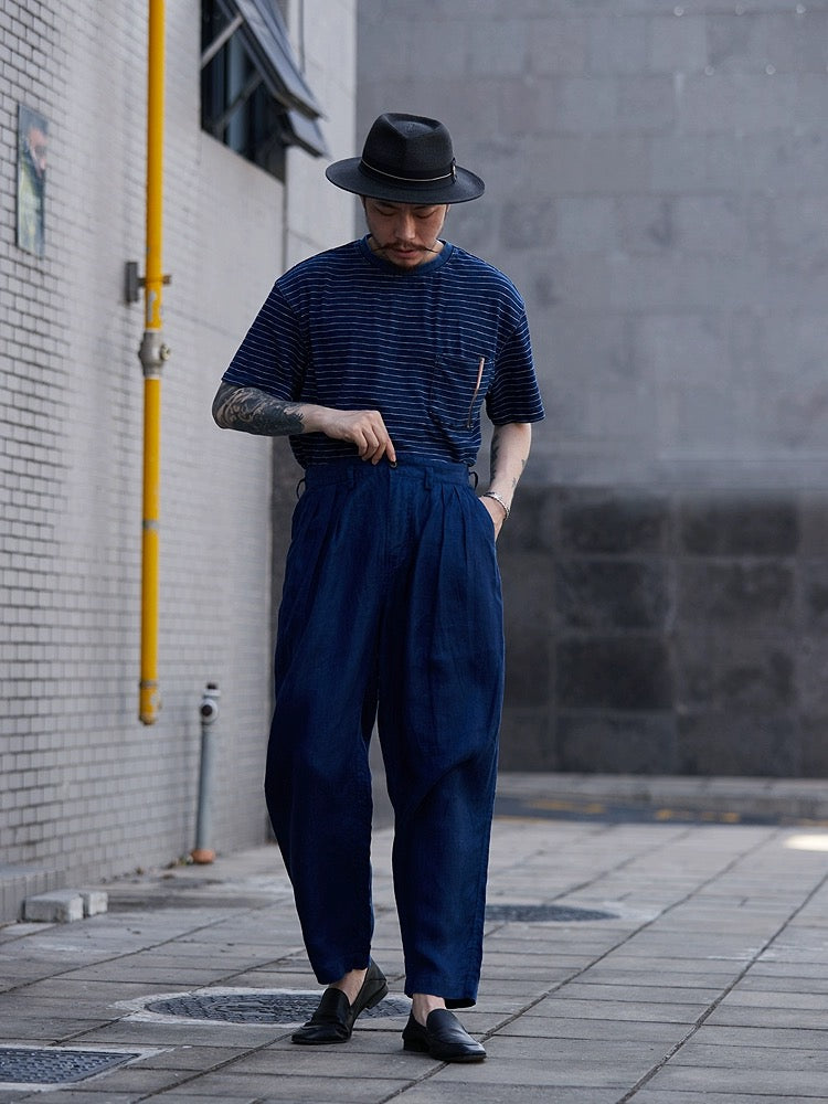 Indigo Dye Linen Tapered Pants