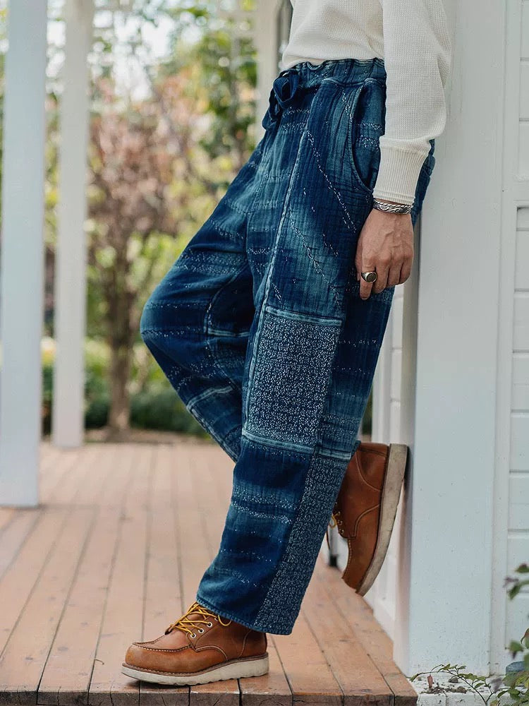 Indigo Dye Sashiko Sakura Pants