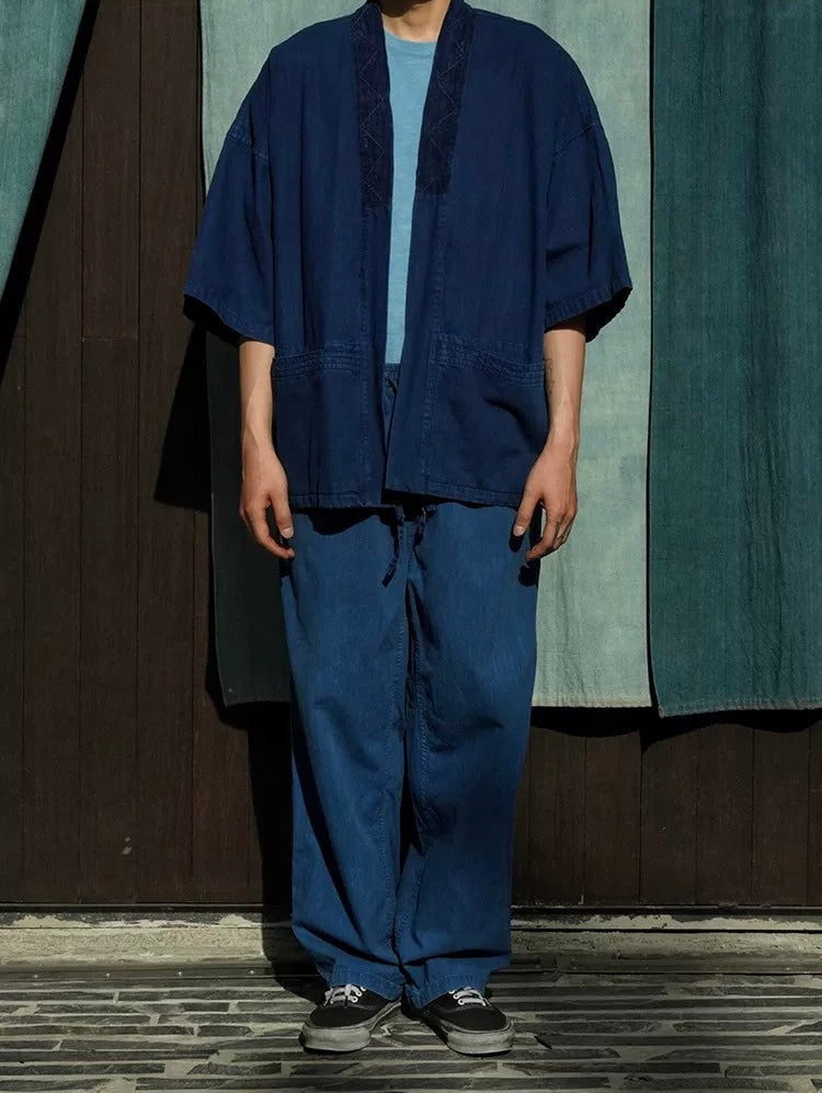Indigo Dye 3/4 Sleeve Kimono Jacket