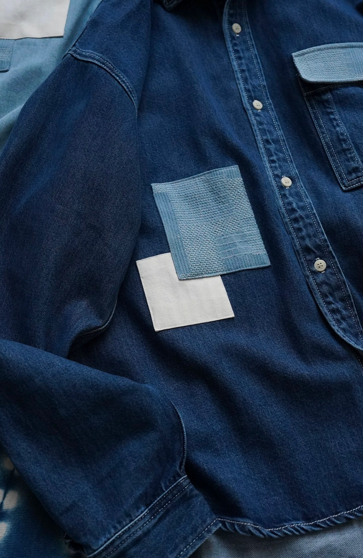 Dark Blue Patchwork Denim Shirt