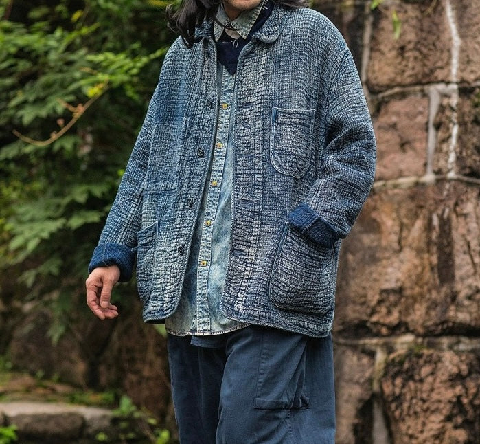 Indigo Dye Sashiko French Worker Jacket