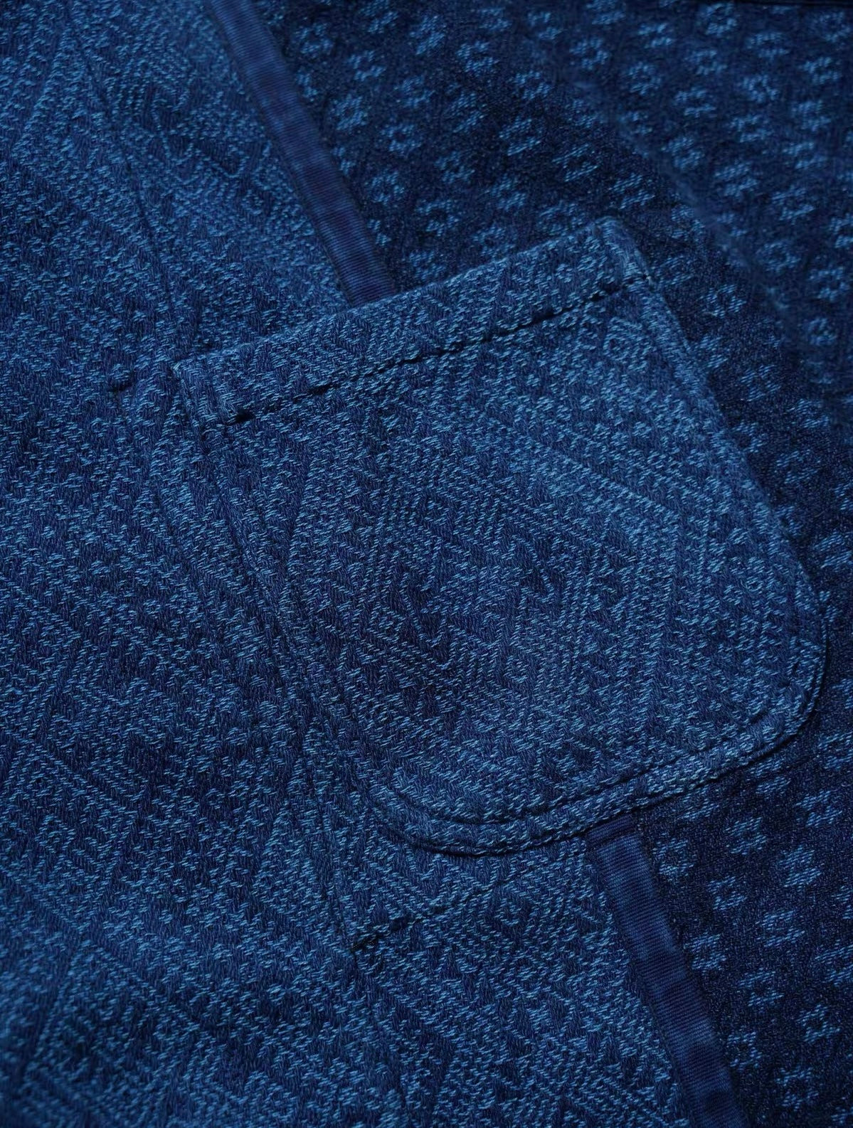 Indigo Dye Double-Dyed Jacquard Patchwork Work Jacket