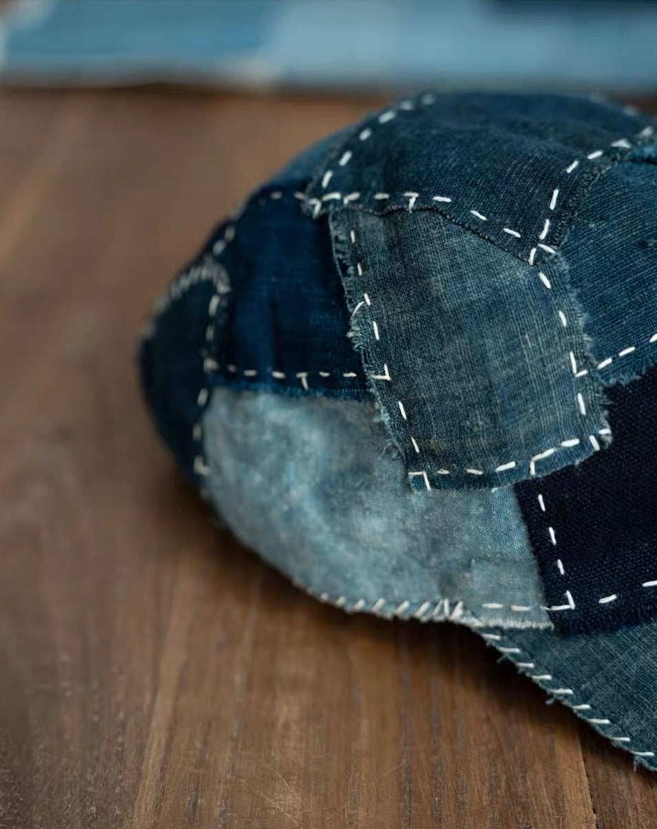 Indigo Dye Boro Sashiko Patchwork Cap