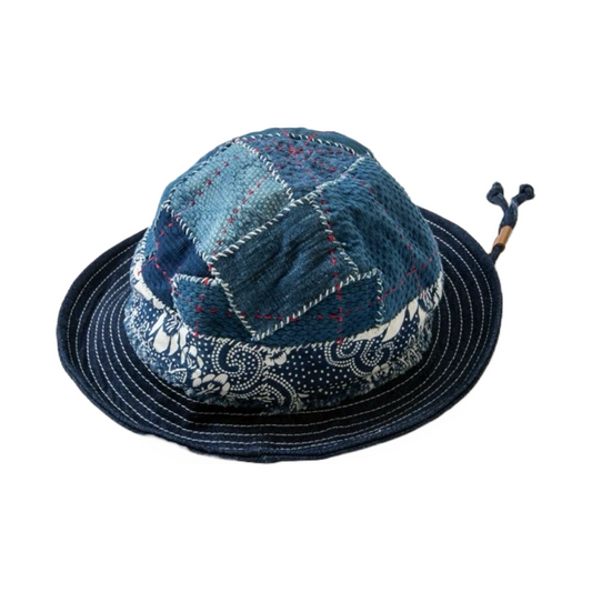 Indigo Dye Kofu Patchwork Bucket Hat