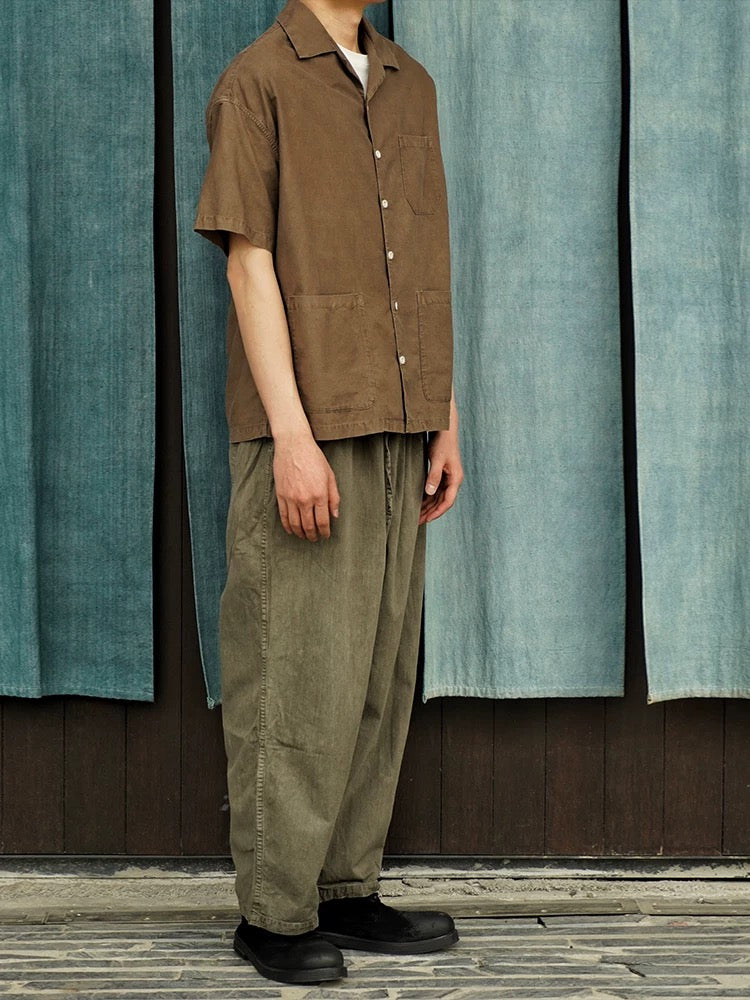 Walnut Hulls Dye Short Sleeves Aloha Shirt