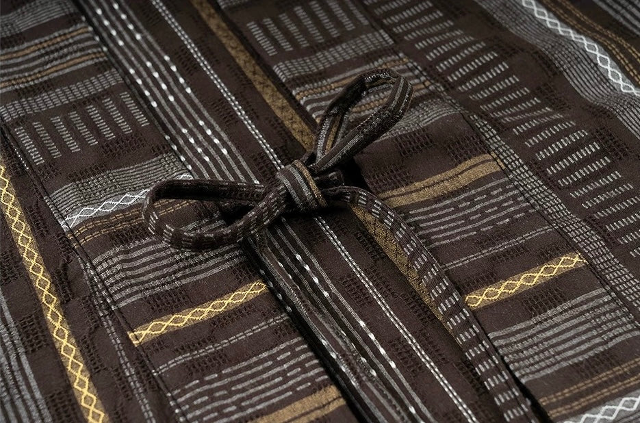 Mixed-Stripe Sashiko Hanten Jacket