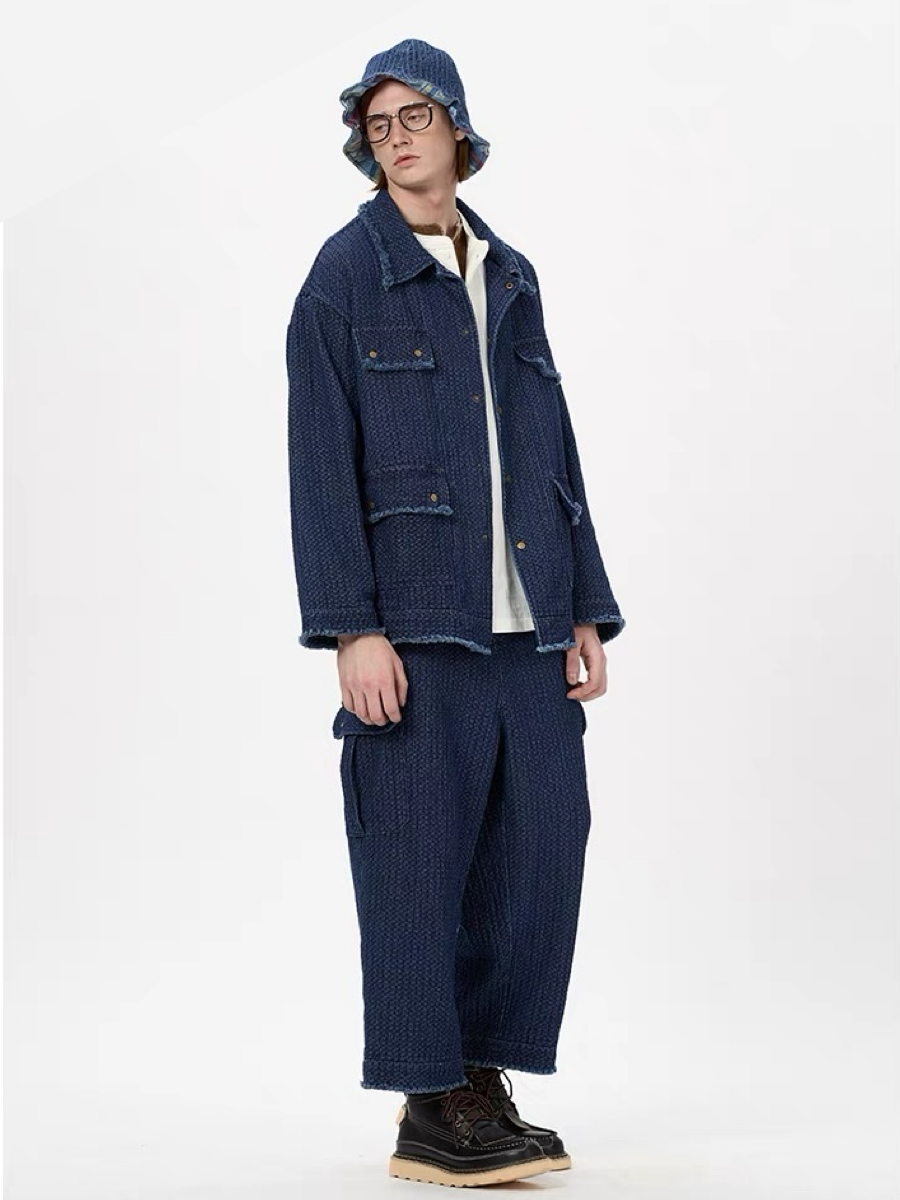 Indigo Dye Sashiko Worker Jacket