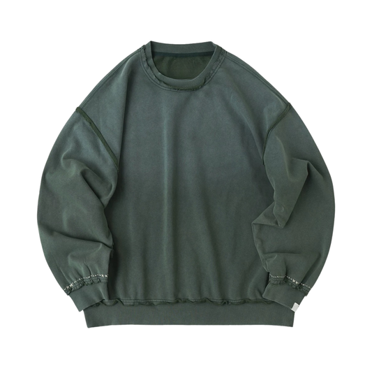 Washed Green Sashiko Distressed Sweatshirt