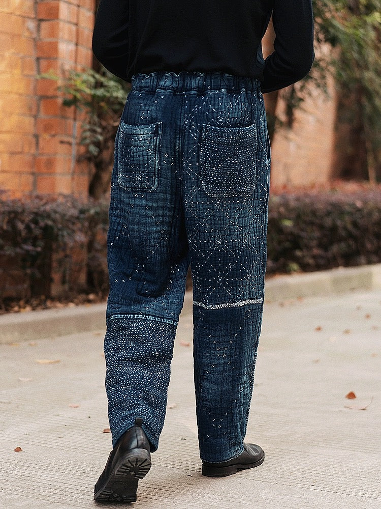 Indigo Dye Sashiko Starry Night Pants