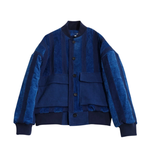 Indigo Dye Patchwork Corduroy Baseball Jacket