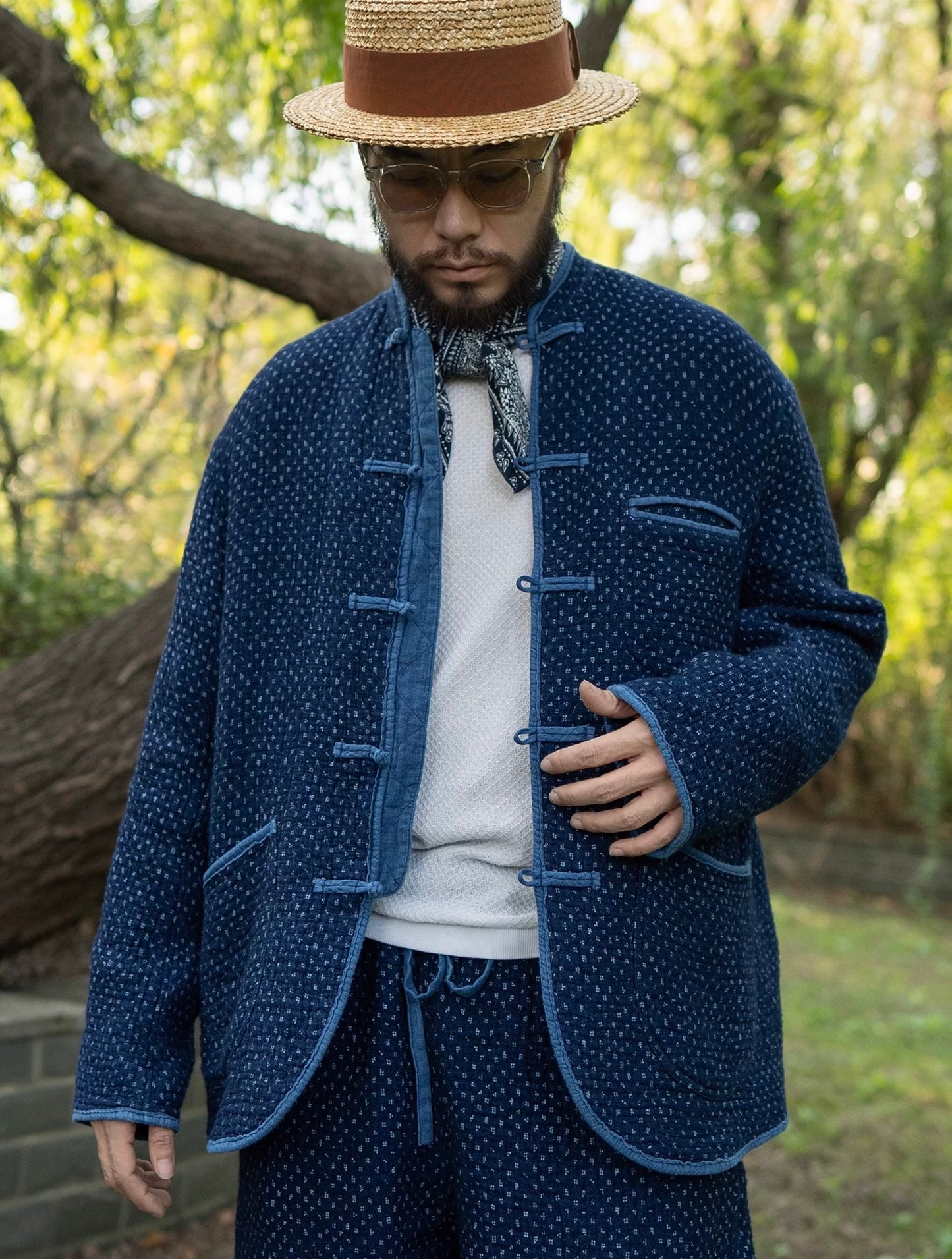 Indigo Dye Heavyweight Sashiko Chinese Coat