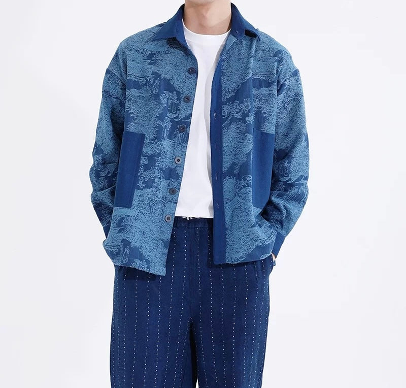 Indigo Jacquard Patchwork L/S Shirt