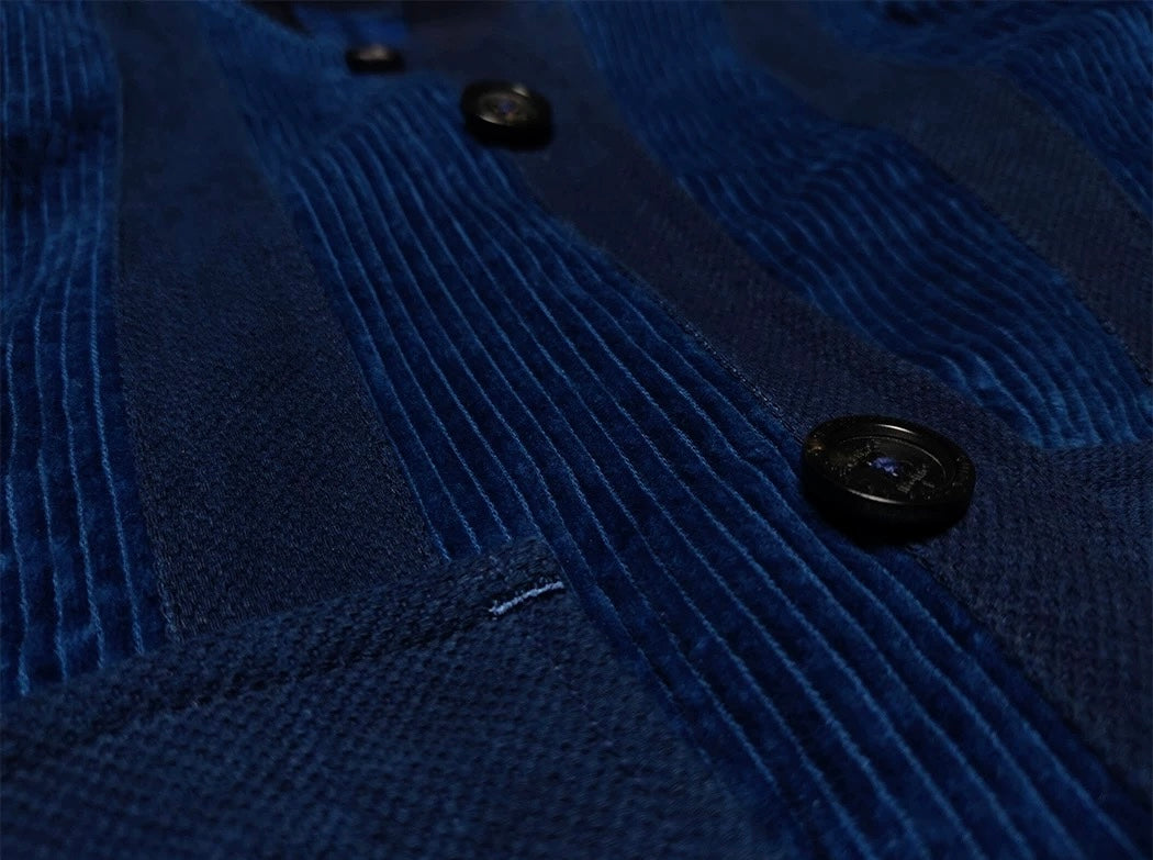 Indigo Dye Patchwork Corduroy Baseball Jacket