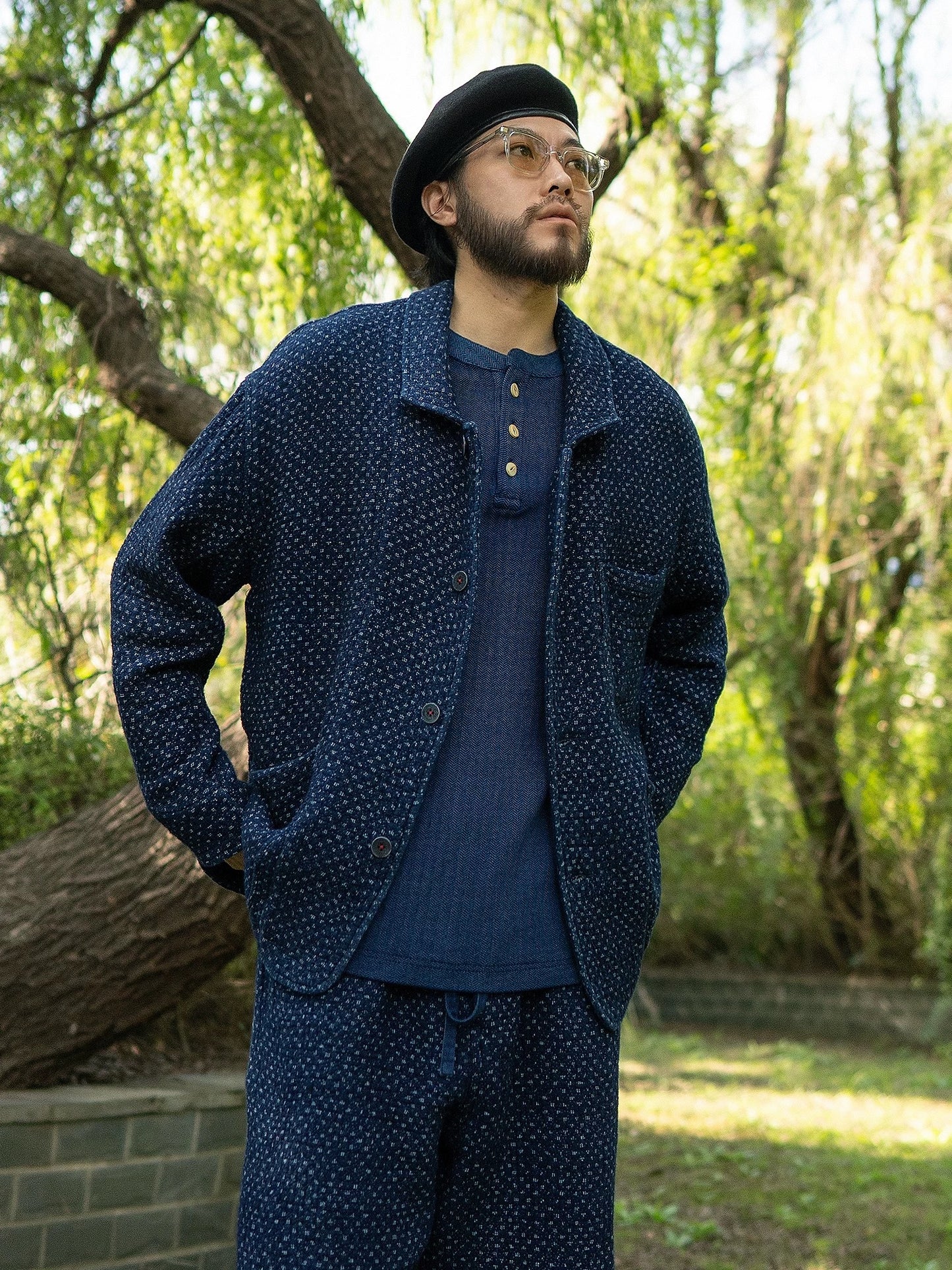 Indigo Dye Heavyweight Sashiko French Coat