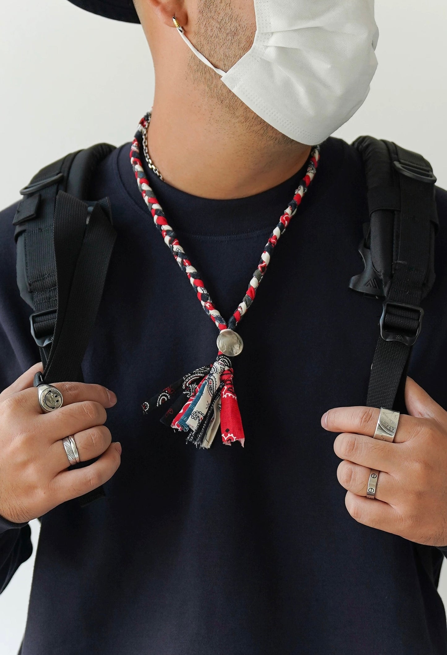 Three Color Bandana Coin Necklace