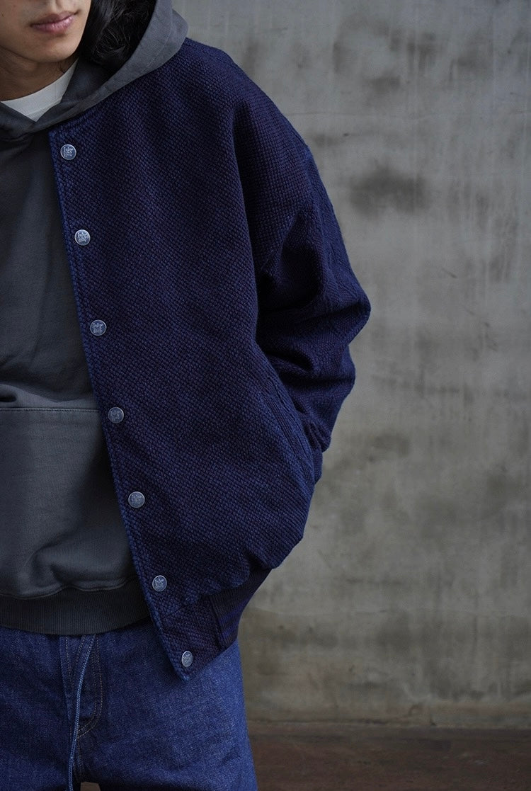 Indigo Dye Baseball Jacket