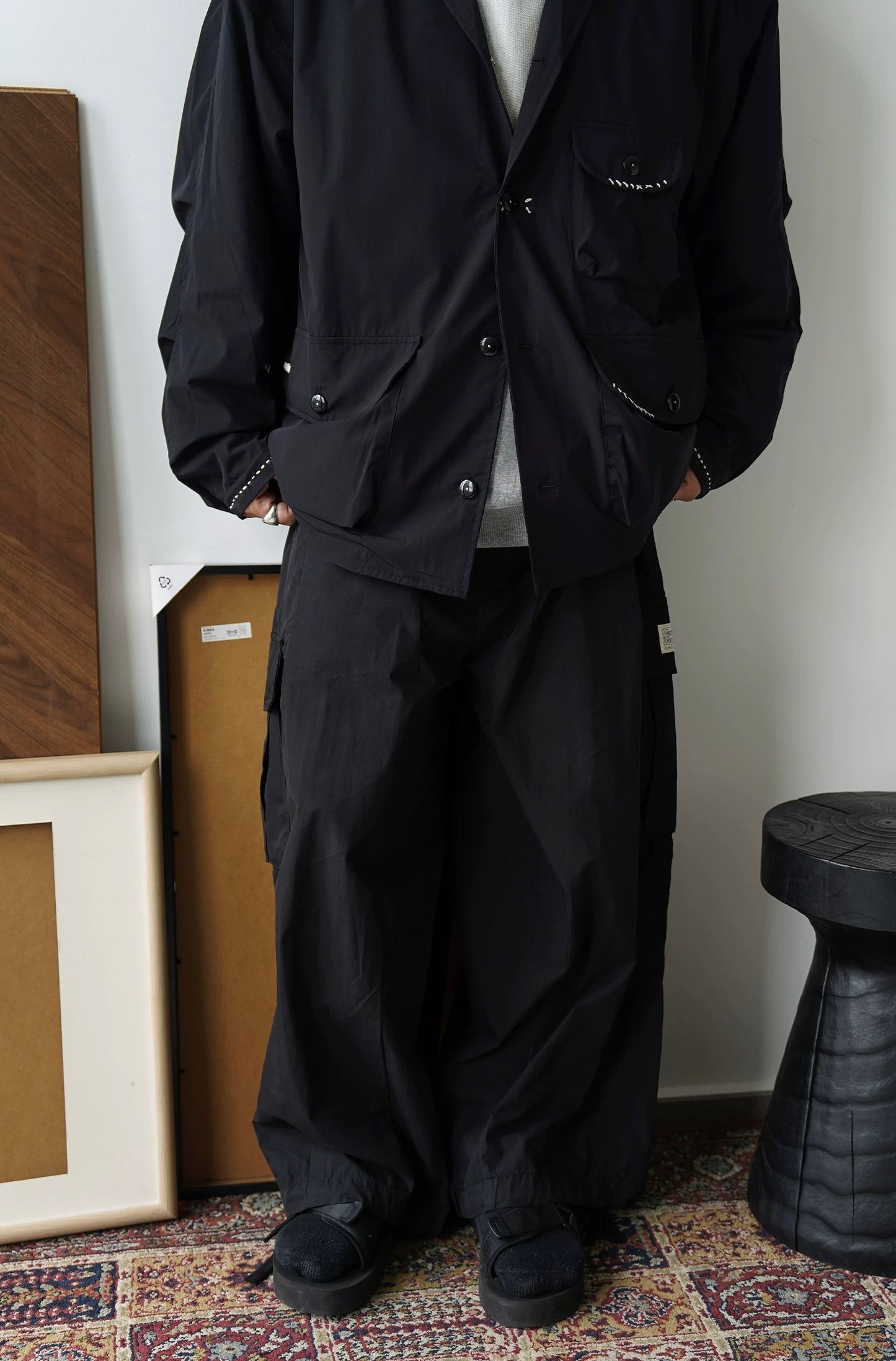 Black Water-Repellent Sashiko Blazer