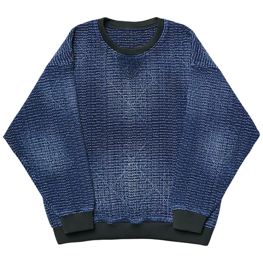 Indigo Dye Sashiko Batwing Sweatshirt
