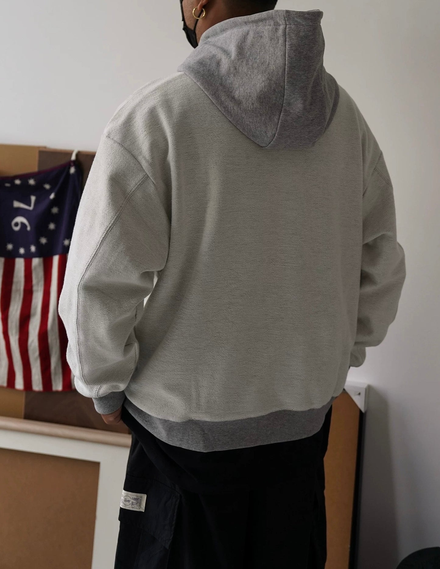 Grey Sashiko Patchwork Hoodie