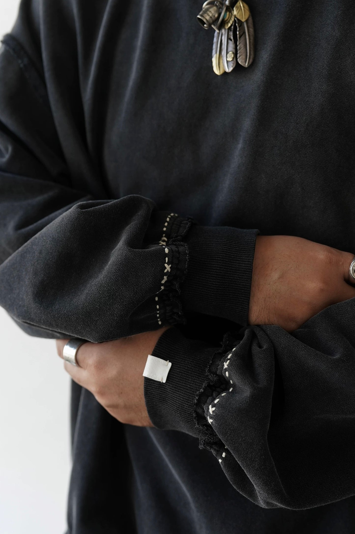 Black Sashiko Distressed Sweatshirt