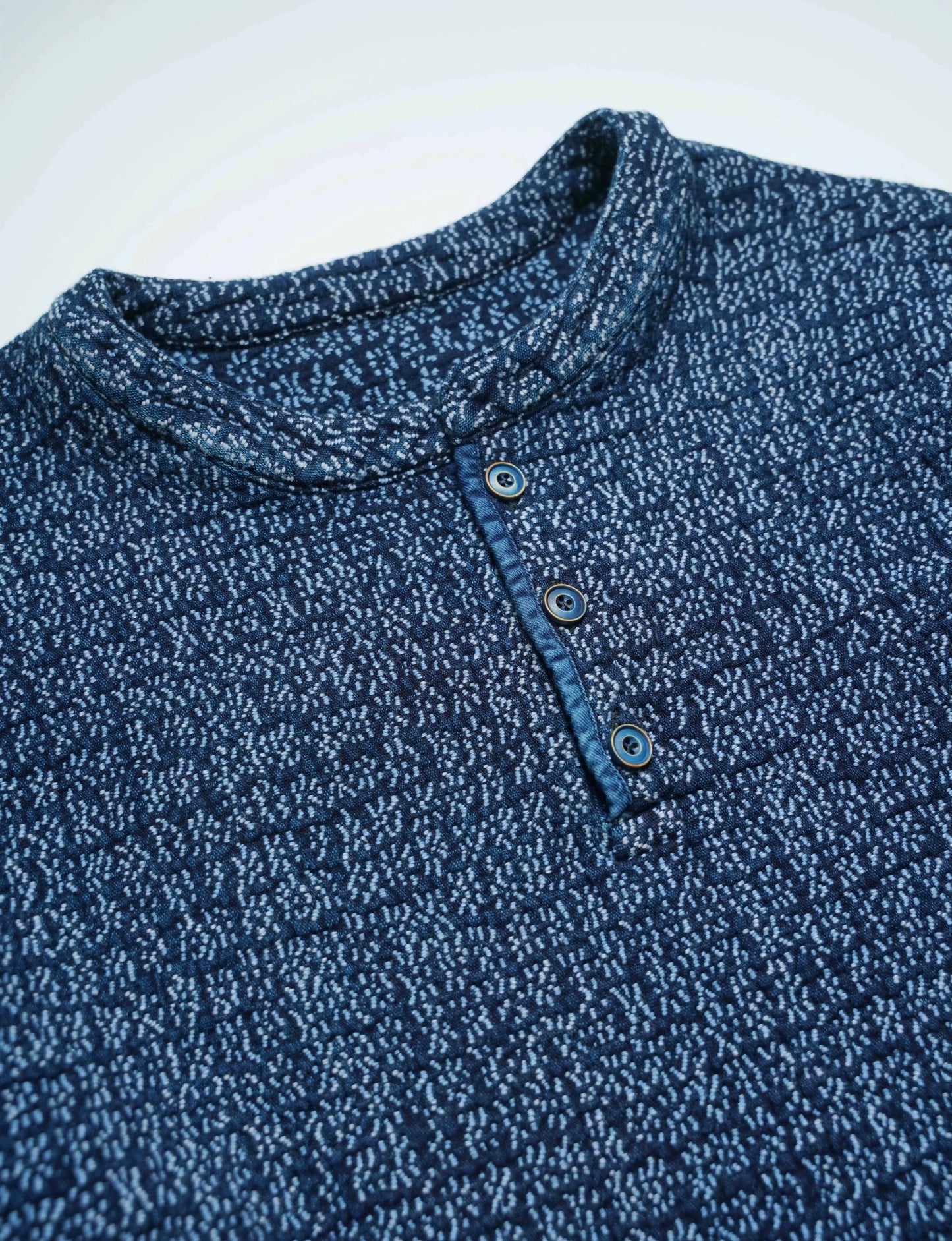 Indigo Dye Sakura Sashiko Henley Long Sleeve T-Shirt