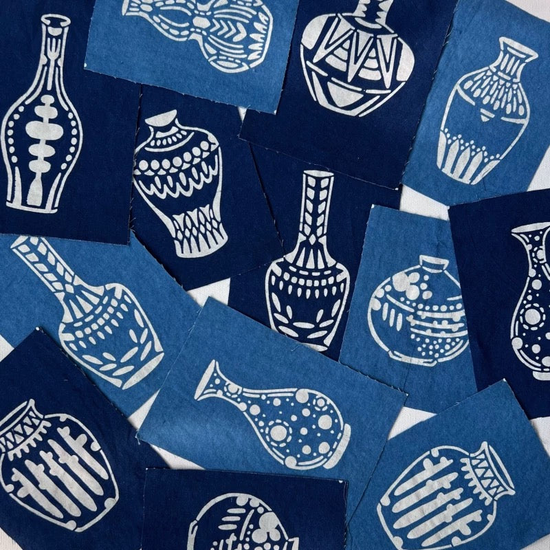 Indigo Dye Vases Fabric Scraps Bundles