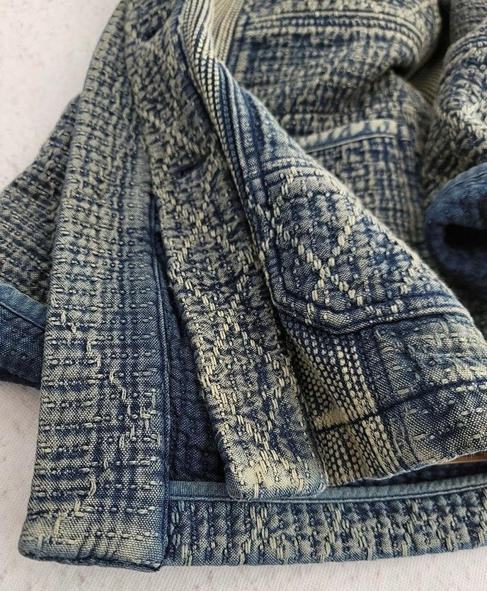 Indigo Dye Retro Sashiko Noragi Jacket