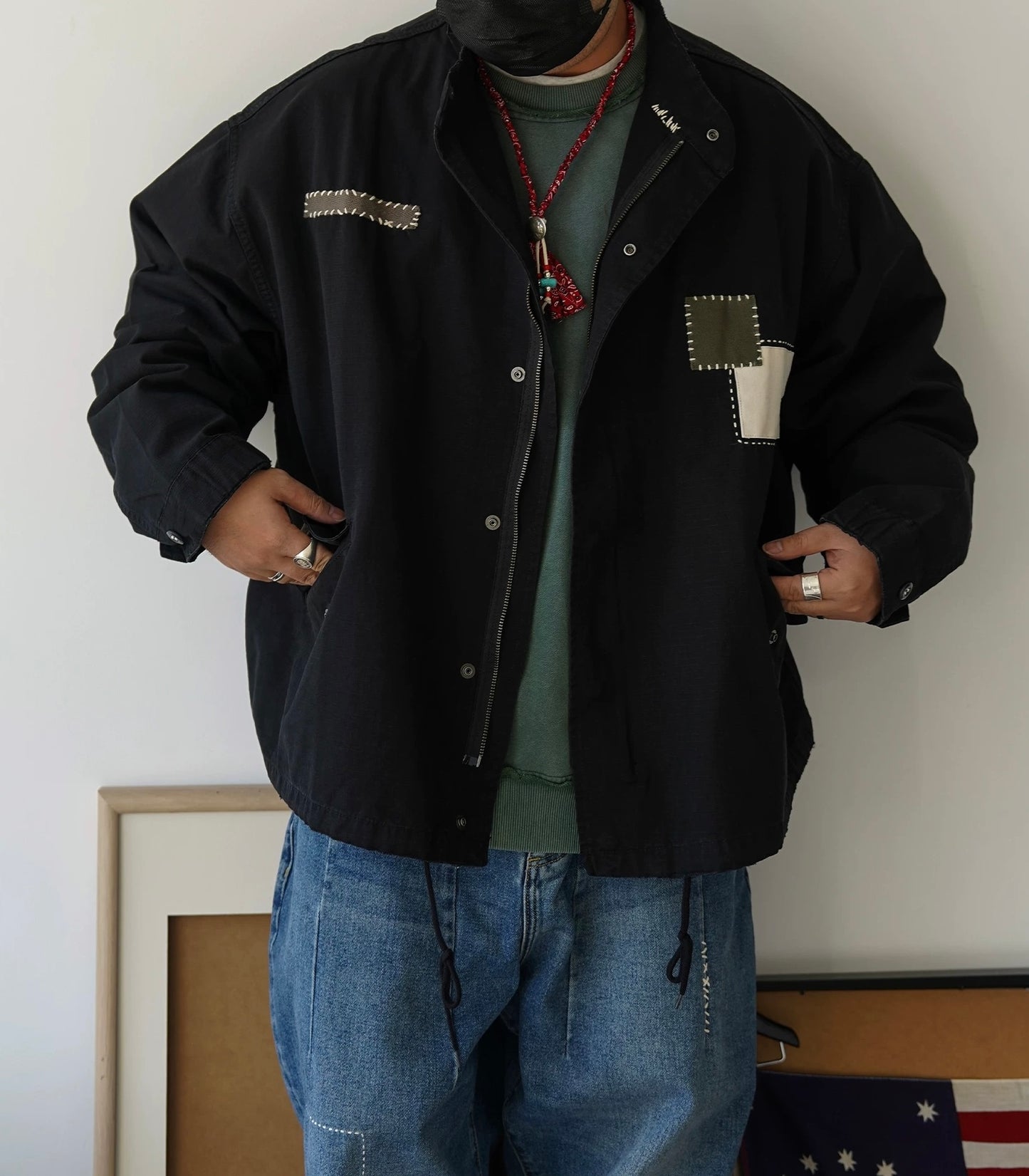 Black Sashiko Patchwork M51 Flight Jacket