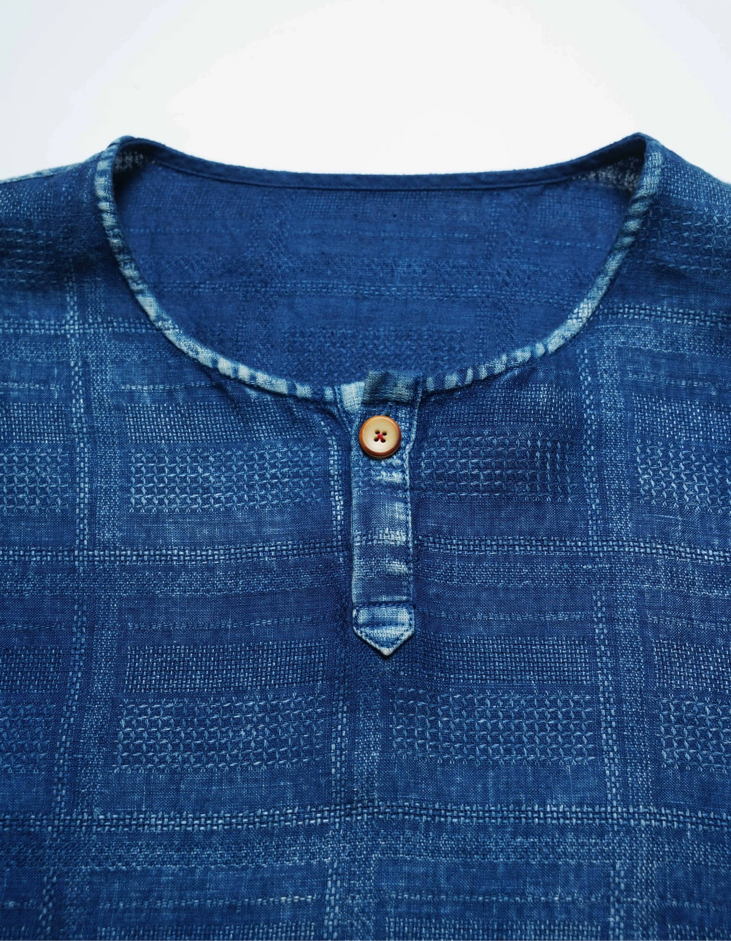 Indigo Dye Linen Henley Shirt