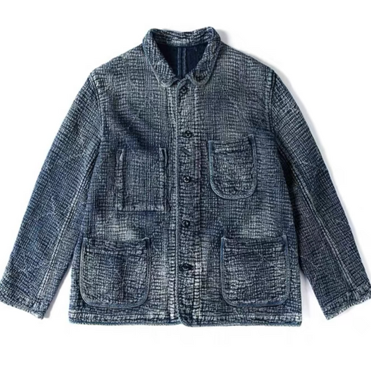 Indigo Dye Sashiko French Worker Jacket