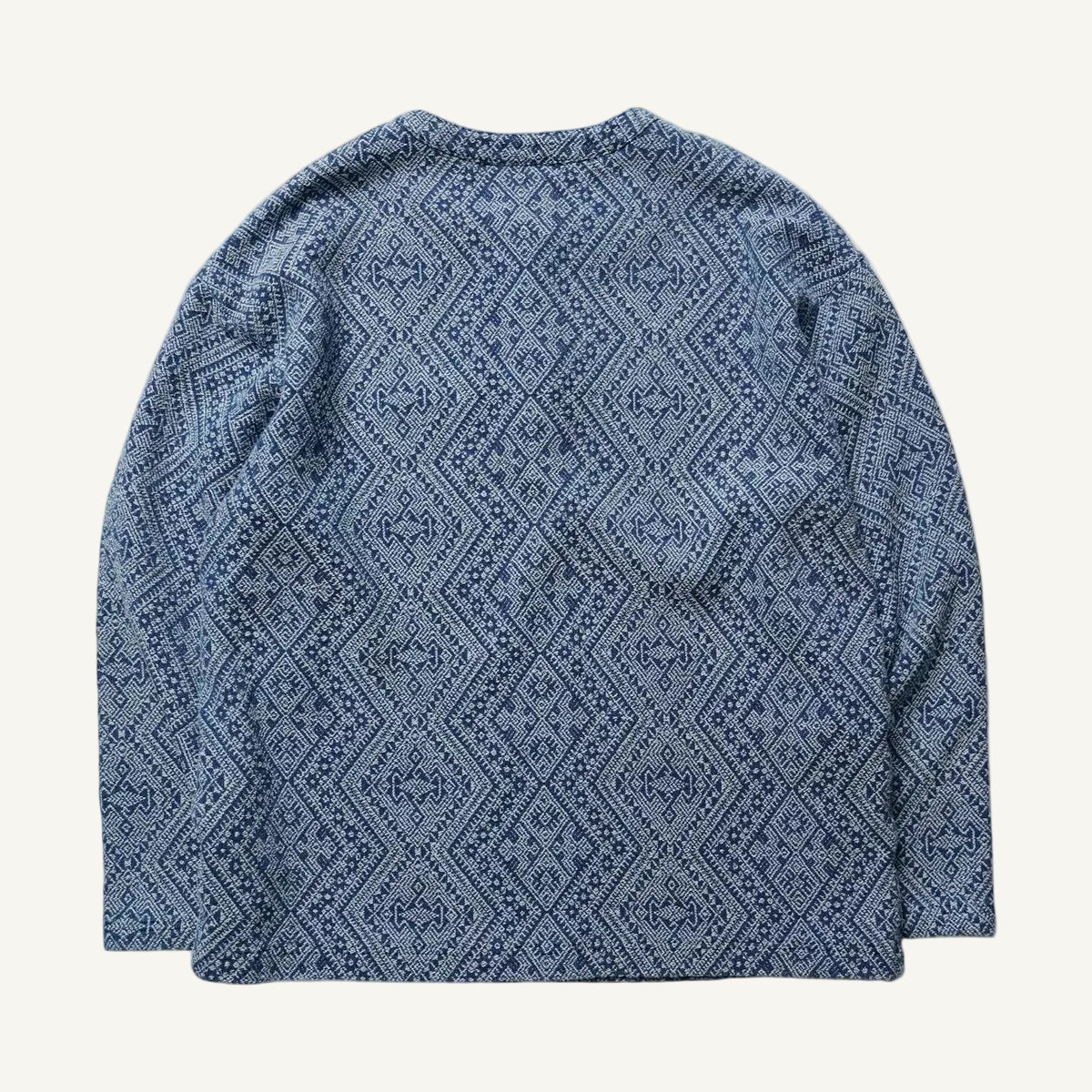 Indigo Dye Geometric Jacquard Henley Tee