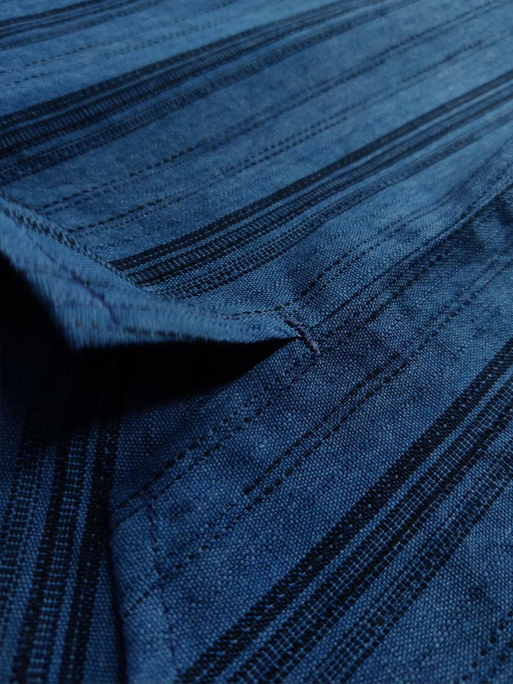 Indigo Discharge Dye Collarless Shirt