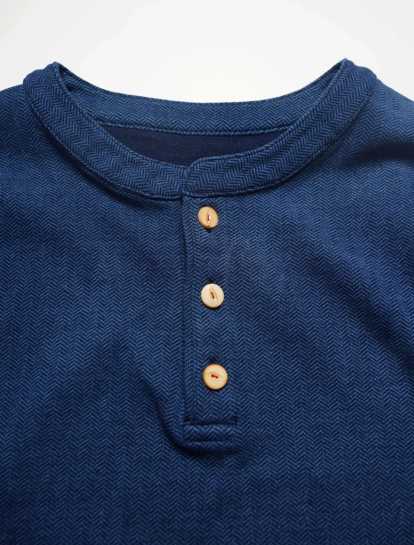 Indigo Dye Knit Henley Long Sleeve T-Shirt